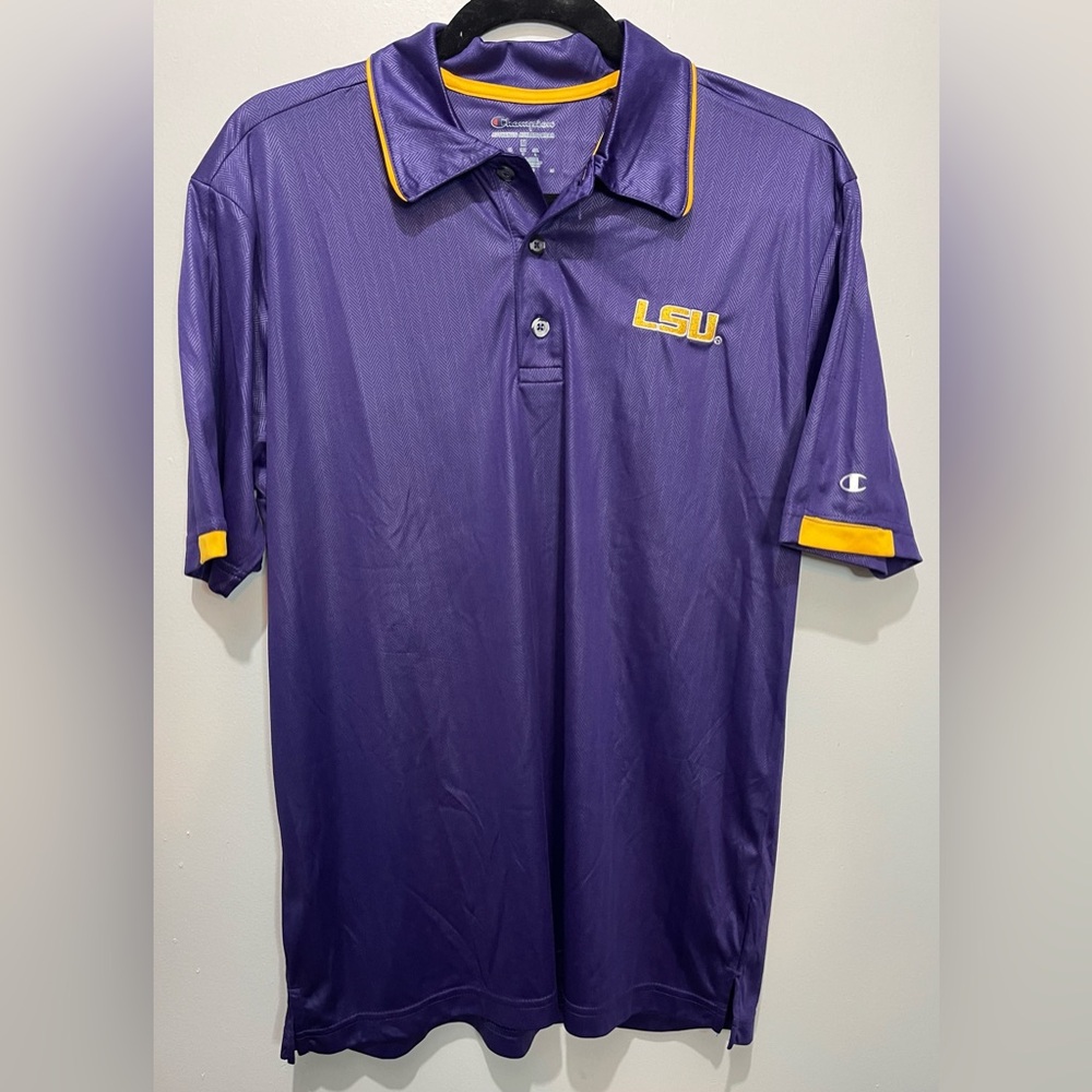 Champion Men's Purple LSU Tigers Polo with Yellow Details